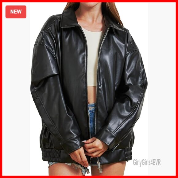 Oversized Faux Leather Jacket Women's Motorcycle Coat Fall Winter